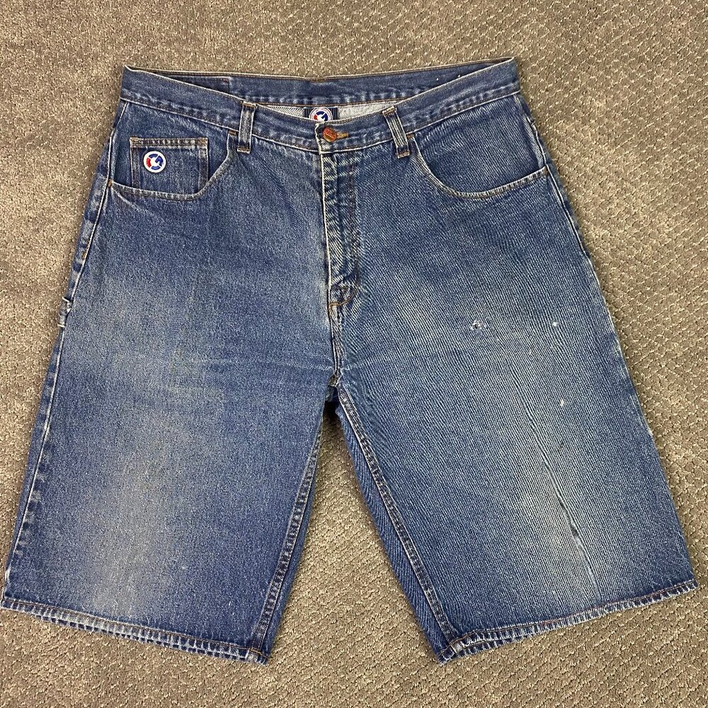 Y2K G Unit Denim Jean Shorts Men's Size 38 Blue Baggy Cotton Vintage Carpenter